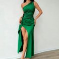 thumbnail image 6 of XUNKUSGA Cocktail Dresses for Women Fashion One Shoulder Pleated Slit Wedding Guest Dress Soild Color Evening Gowns for Women Formal Fashion Sleeveless High Slit Maxi Dress XS-L Green, 6 of 8