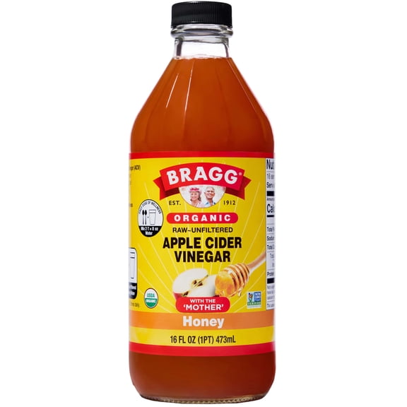 Bragg Organic Apple Cider Vinegar Honey Blend with The Mother, Raw and Unfiltered, 16 fl oz