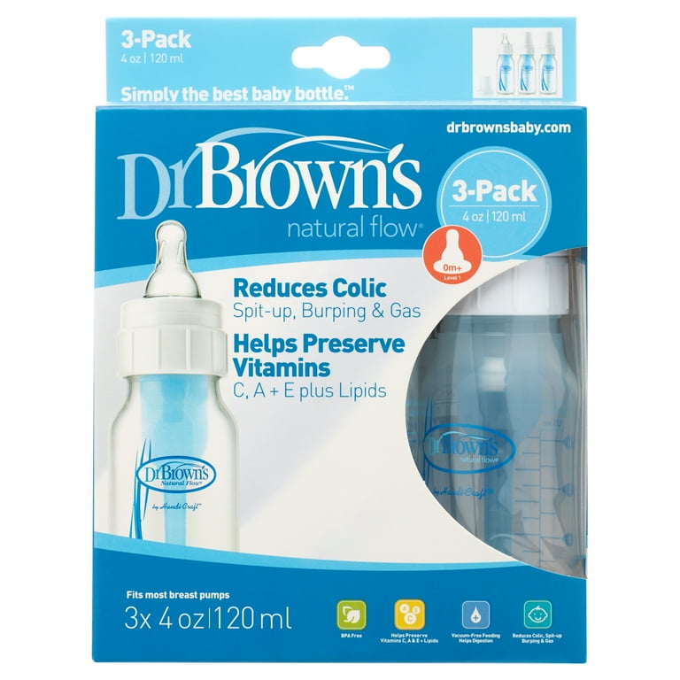 Dr. Brown's 100% Silicone One-Piece Breast Pump,Hands-Free Breast Milk  Collector with Anti-Colic Options+ Baby Bottle (4 oz/120 mL),Level 1