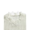 thumbnail image 4 of ITFABS Solid Color Sweater, Baby Girls Distressed Long Sleeve V-neck Pullover, 4 of 9