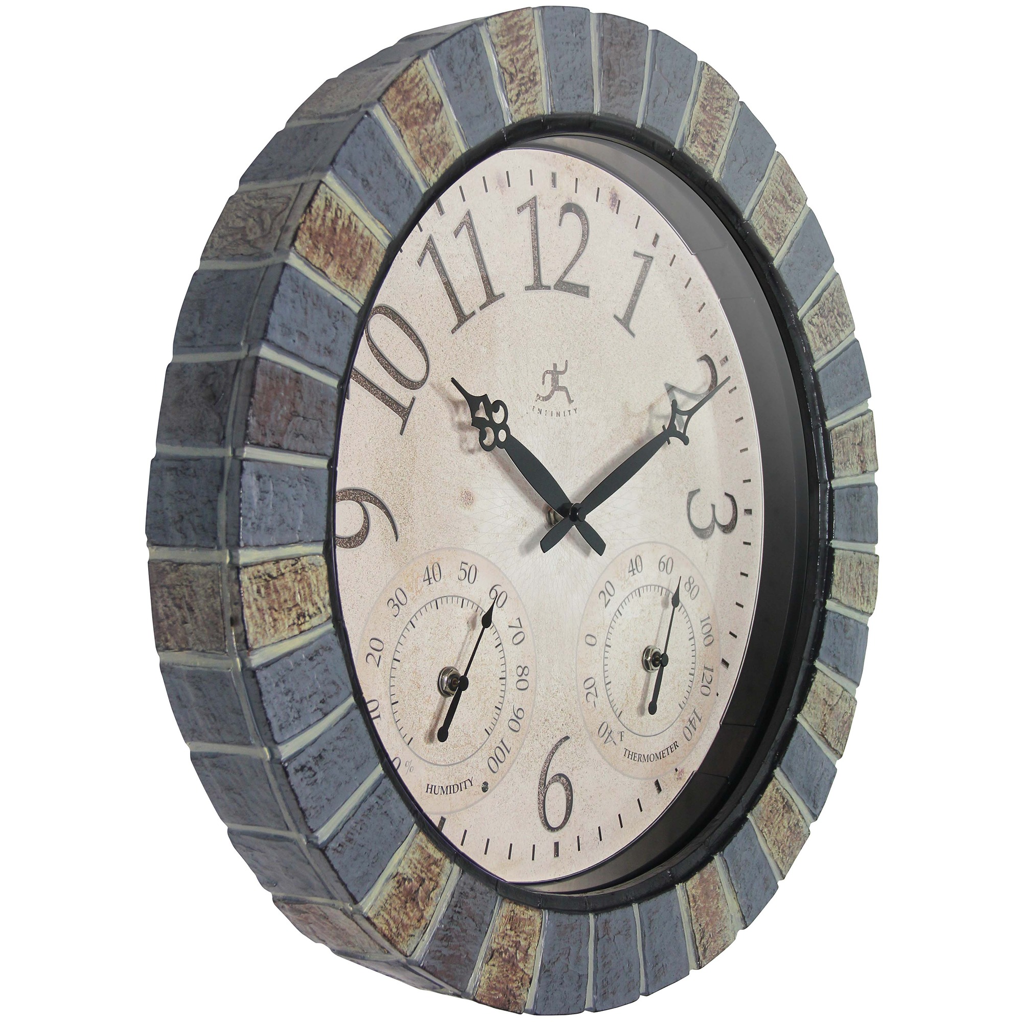 Infinity Instruments Aztec Indoor-Outdoor Wall Clock, Faux Stone, 18 Inch