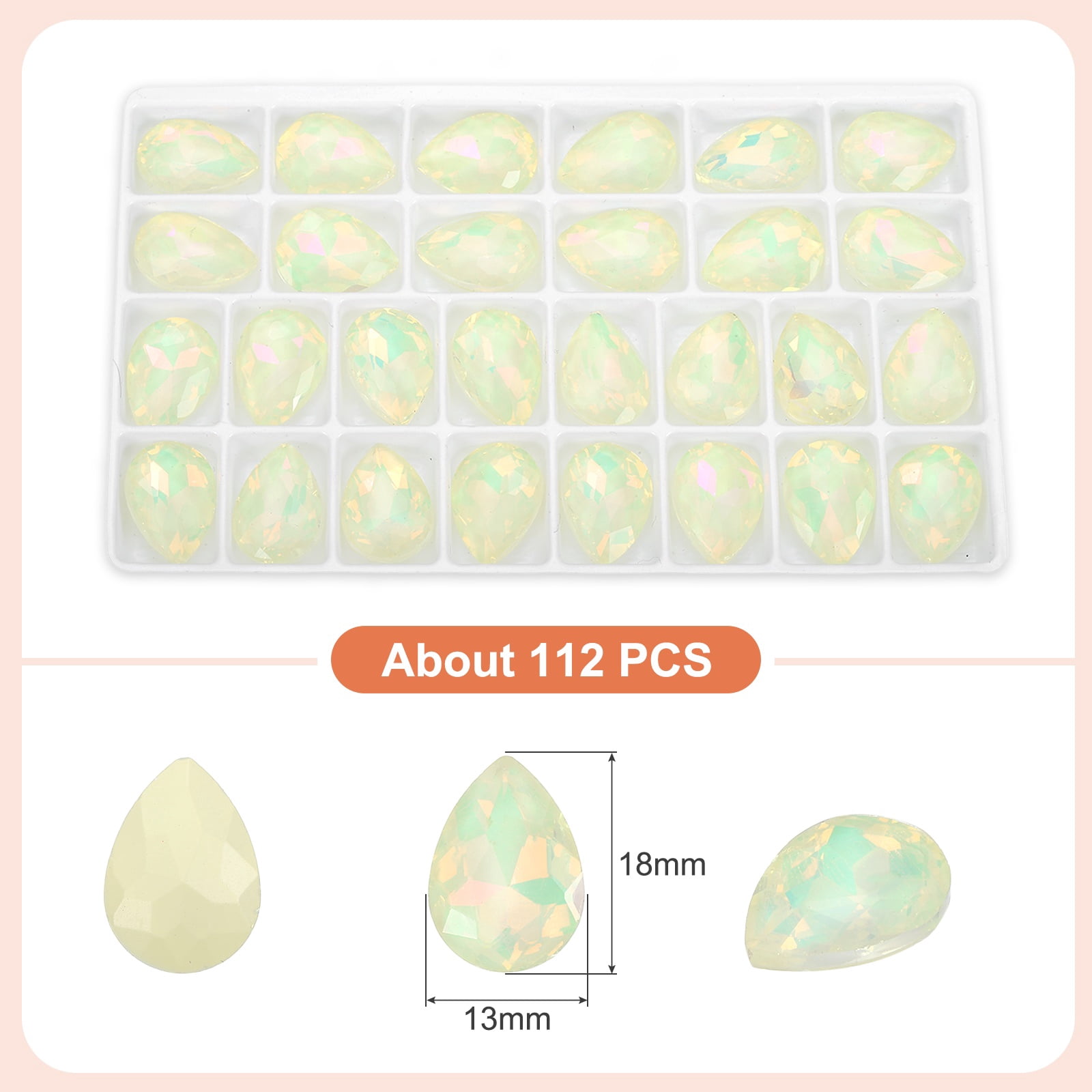 Uxcell 0.71'' x 0.51'' Tear Drop Rhinestones for Nails Pointed Back Rhinestones Setting Crystals Stone Yellow 112 Pcs