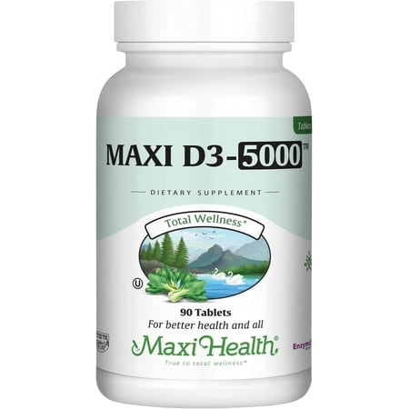 Maxi Health Vitamin D3 5000 IU (125 Mcg) Tablets – Bone, Teeth & Immune Support – High Potency – 90 Ct