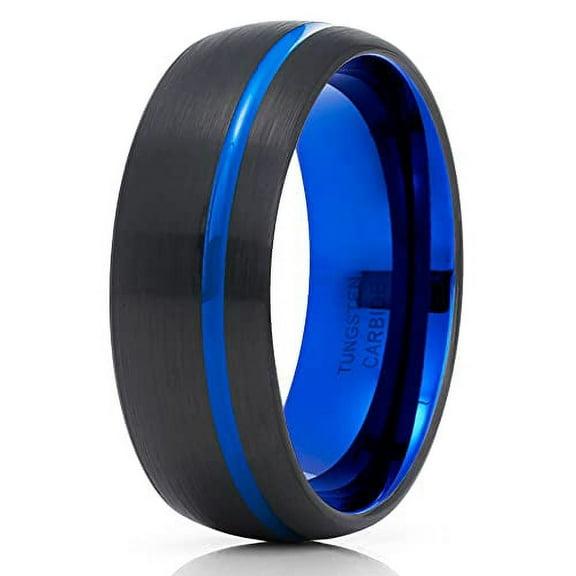 Blue Tungsten Wedding Ring,Blue Wedding Ring,Tungsten Carbide Ring,Anniversary Ring,Black Wedding Ring,Anniversary Ring,Engagement Ring,Dome Ring, 6