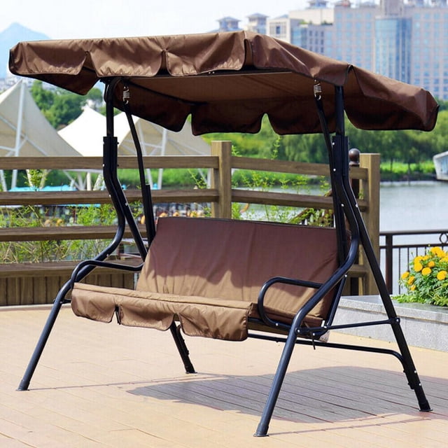 Jardín Patio Juego de para Sillas Columpio de 3 Asientos Muebles de Exterior Impermeables Silla columpio de Jardín Protector de Lluvia -Marrón Macarena Toldo abatible
