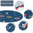 thumbnail image 3 of Sailing Round Tablecloths Elastic Edged Anchor Helm Lifebuoy Lighthouse Bird Nautical Navy Blue Washable Reusable Tablecloths for Kitchen Party 40-44 inch, 3 of 6