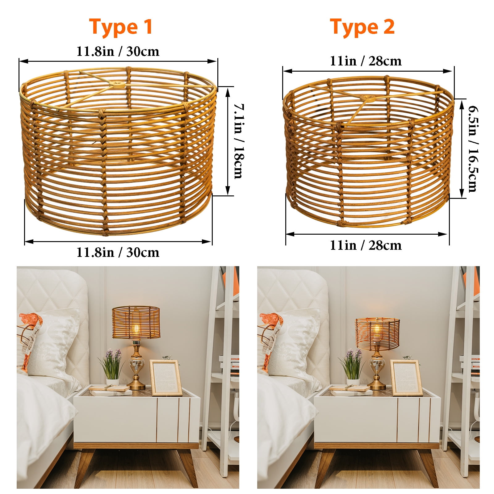 Drum Boho Lamp Shades Set of 2,rattan Lampshades Home Decor