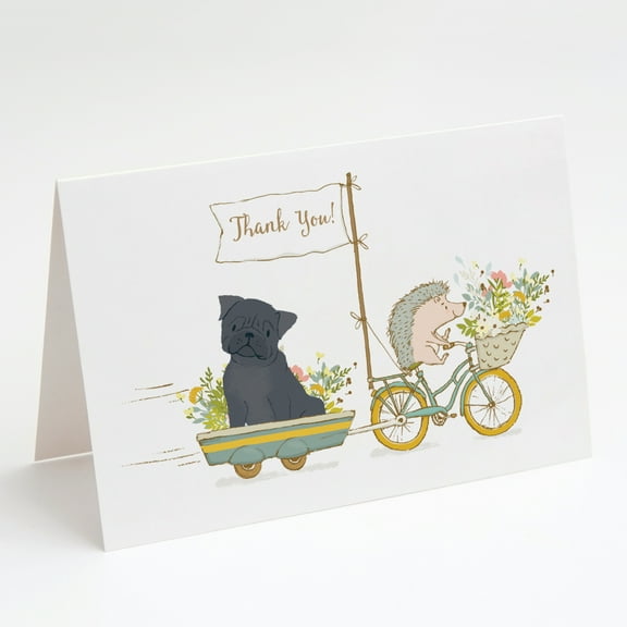 Pug Black Greeting Cards and Envelopes Pack of 8