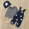 thumbnail image 2 of VERUGU Toddler Boy Outfits Toddler Boy Star Print Pattern Long Sleeve Overalls Clothes Hat Three-Piece Sute, 2 of 8