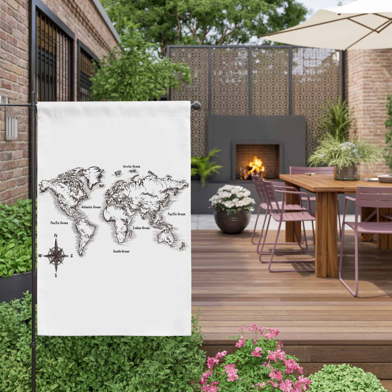 Sea Map House Flag 28 x 40 Inches, Vintage Black White Nautical Travel World Map Compass Weather Proof Outdoor Patio Flags Double Sided Small House Decoration for Yard Lawn Outside Home