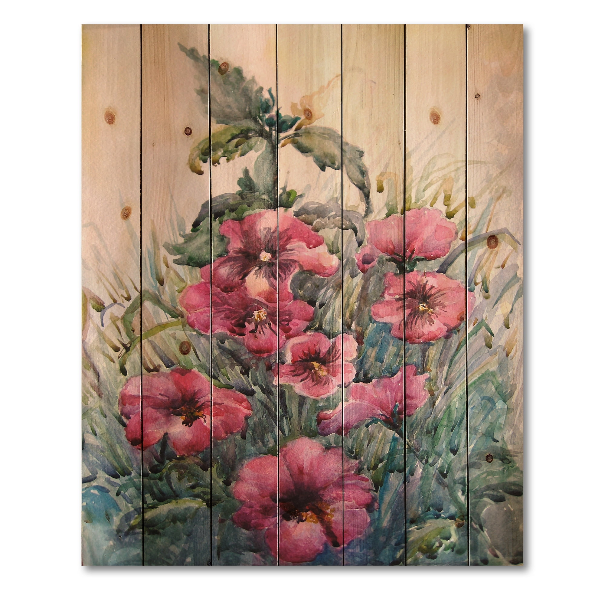 Designart 'Blossoming Hibiscus Flowers In The Wild' Traditional Print on Natural Pine Wood