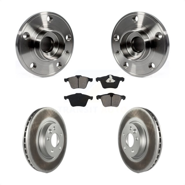 Transit Auto Front Hub Bearing Assembly Coated Disc Brake Rotors and Semi-Metallic Pads Kit for Car 2008 Volvo V70 with 300mm Diameter Rotor KBB-104191