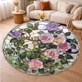 thumbnail image 5 of Round Rug, Victorian Rose Soft Washable Carpet, Non-Slip Floor Mat for Living Room Bedroom Home Decor 59 Inch, 5 of 6
