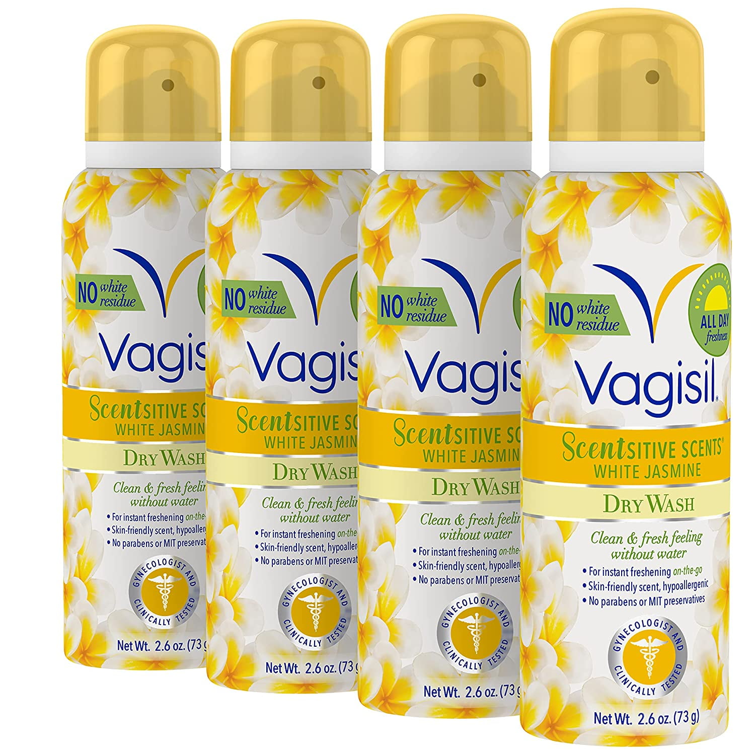 Vagisil Scentsitive Scents Dry Wash Feminine Spray, White Jasmine, 2.6 oz., 4 Pack
