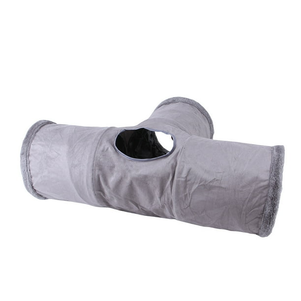 Junsice grey collapsible Cat Tunnel Cat Toys Play Tunnel Durable Suede Hideaway Pet Crinkle Tunnel With Ball
