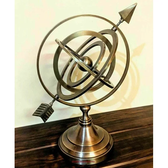 11" Antique Brass Armillary Sphere with Arrow – Nautical Astrolabe Globe | Vintage Maritime Decor