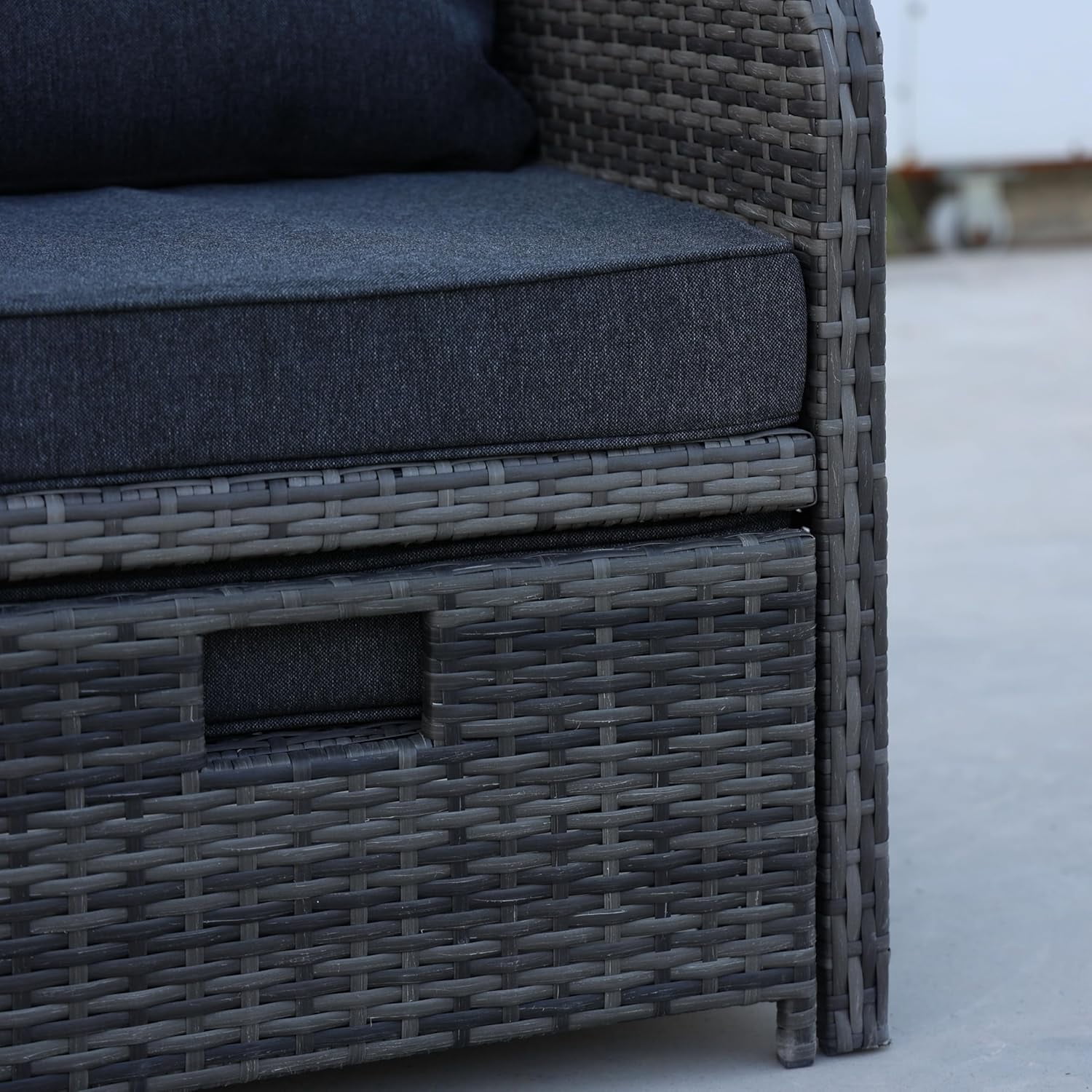 AENKYO Patio Furniture Set Rattan Patio Chair Set with Ottoman, Pillows Included, Perfect for Balcony, Small Space, Porch, 5 Pieces