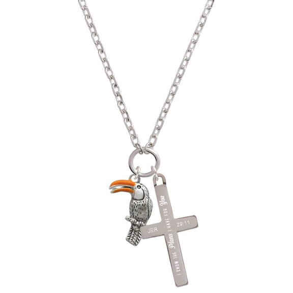 Delight Jewelry Silvertone Toucan I Have Plans for You Engraved Cross Zoey Necklace, 28"