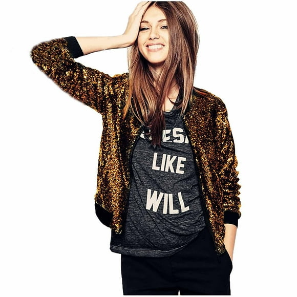 Women's Sports Style Full Sequin Baseball Uniform All-Match Casual Short Jacket