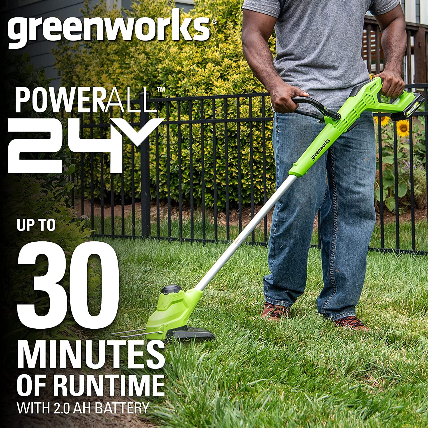 Greenworks 24 V TORQDRIVE String Trimmer with 2 Ah USB Battery and Charger 12-inch 2104502AZ