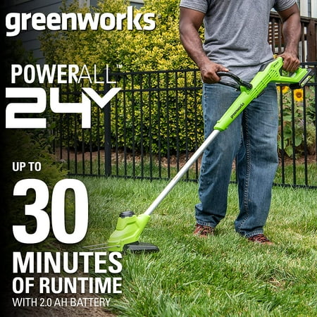 Greenworks - TORQDRIVE 24-Volt 12-Inch Cutting Diameter Straight Shaft Grass Trimmer and Edger (1 x 2.0Ah Battery and 1 x Charger) - Black/Green