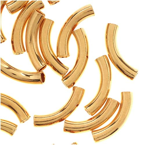 22K Gold Plated Curved Noodle Tube Beads 2mm x 10mm (50)