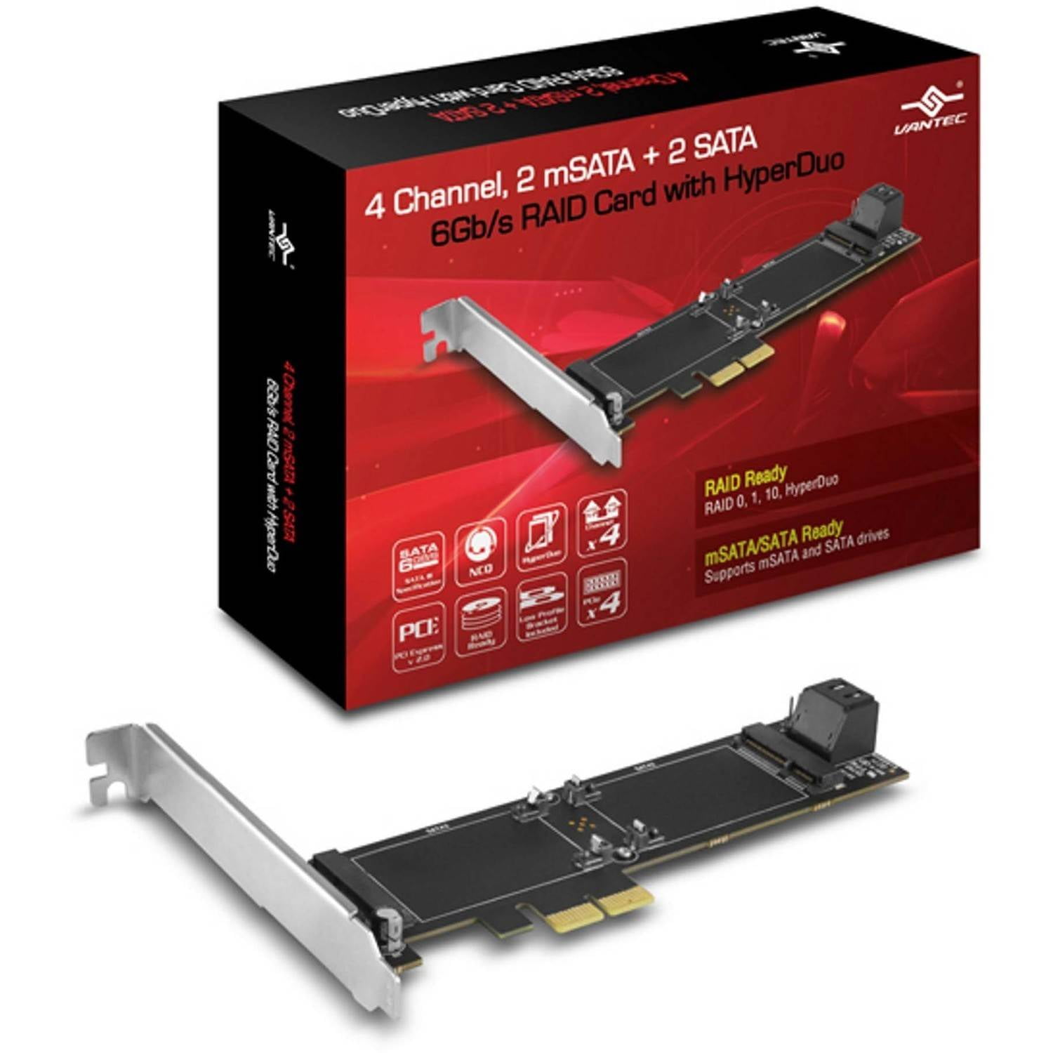 Vantec 4 Channel, 2 mSATA + 2 SATA 6Gb/s PCIe RAID Card with HyperDuo