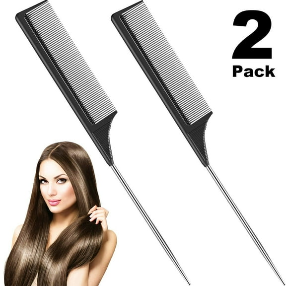 2 Pieces Tail Combs Carbon Fiber Teasing Combs Rat Tail Lifting Combs Styling Combs for Hair Salon or Home Supplies (Black) Black