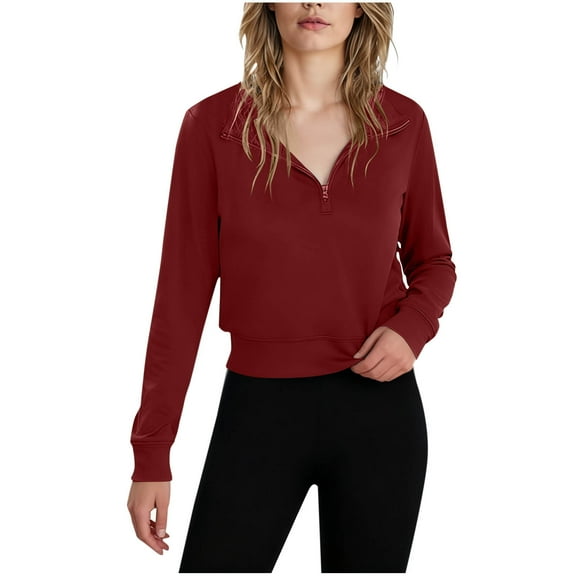 Neewe Women's Cropped Workout Jacket 1/2 Zip Pullover Running Athletic Outwear Slim Fit Long Sleeve Yoga Top