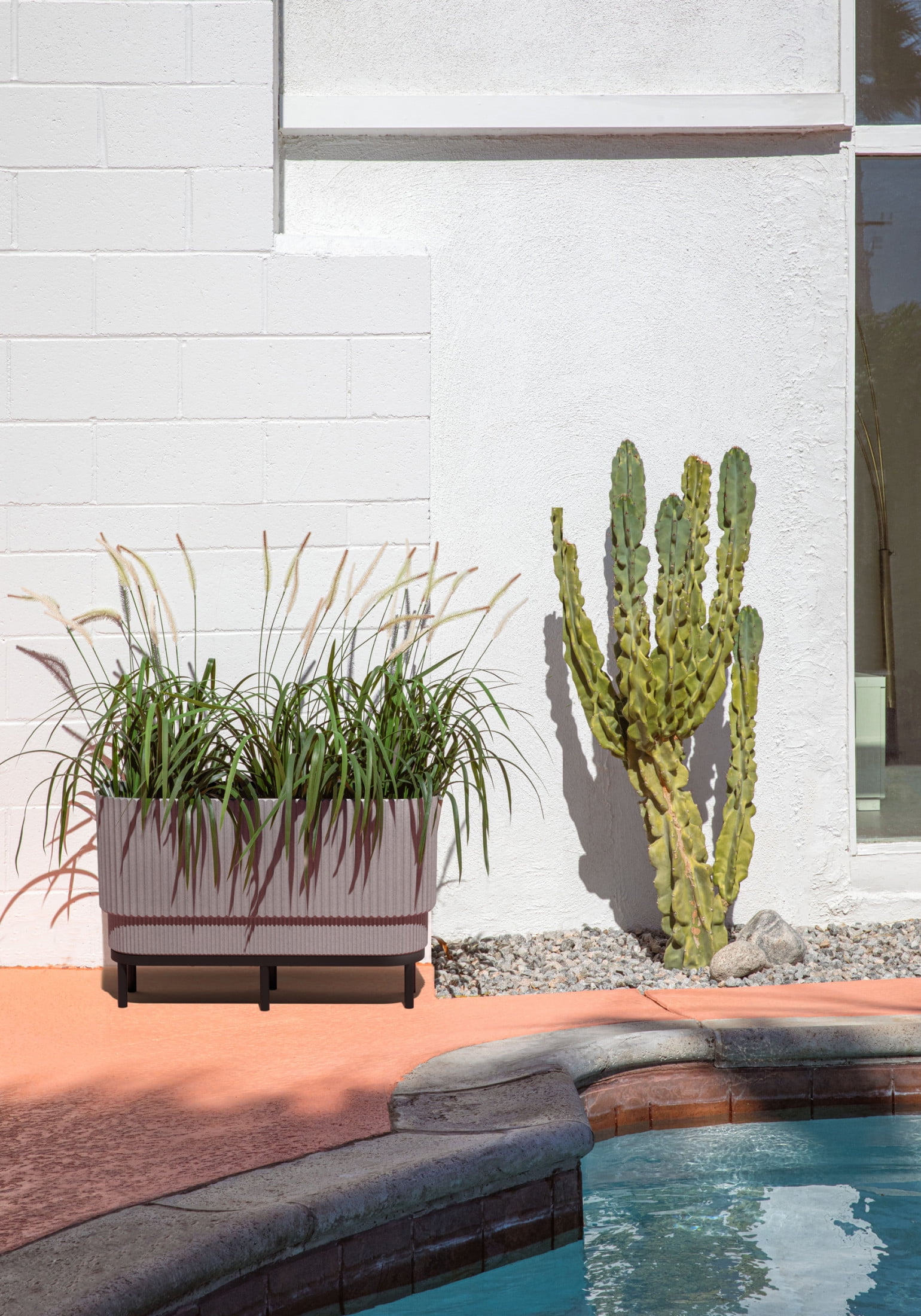 Veradek Demi Series Raised 30" Long Plastic-Stone Planter - (Gray/Black, 1 Pack)