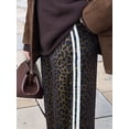 thumbnail image 4 of Women Leopard Print Elastic High Waist White Side Piping Loose Wide Leg Streetwear Long Pants Dark Brown S, 4 of 10