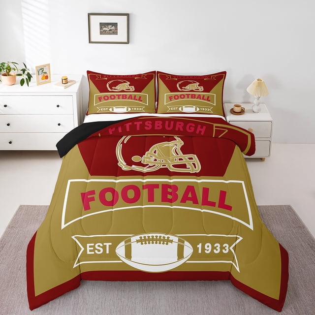 Ensemble de Literie Football Américain pour Garçons Filles Adolescents, Ensemble de Literie pour Amateurs de Football Américain Simple Équipe de Football Joueur de Rugby (Pittsburgh) Rouge Foncé
