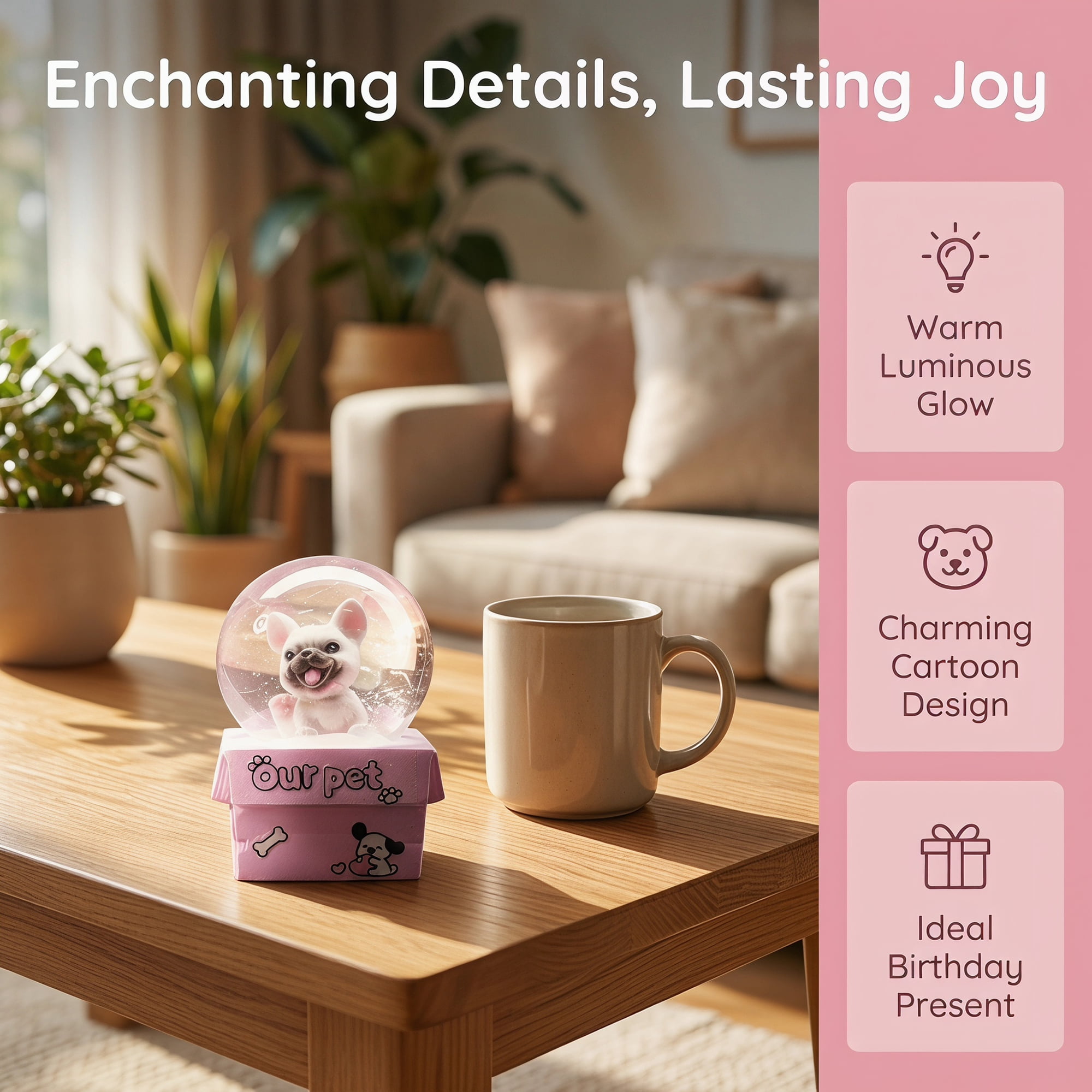 Unique Bargains Cartoon Light Up Crystal Ball Resin Snow Globe Figurine Desktop Pink