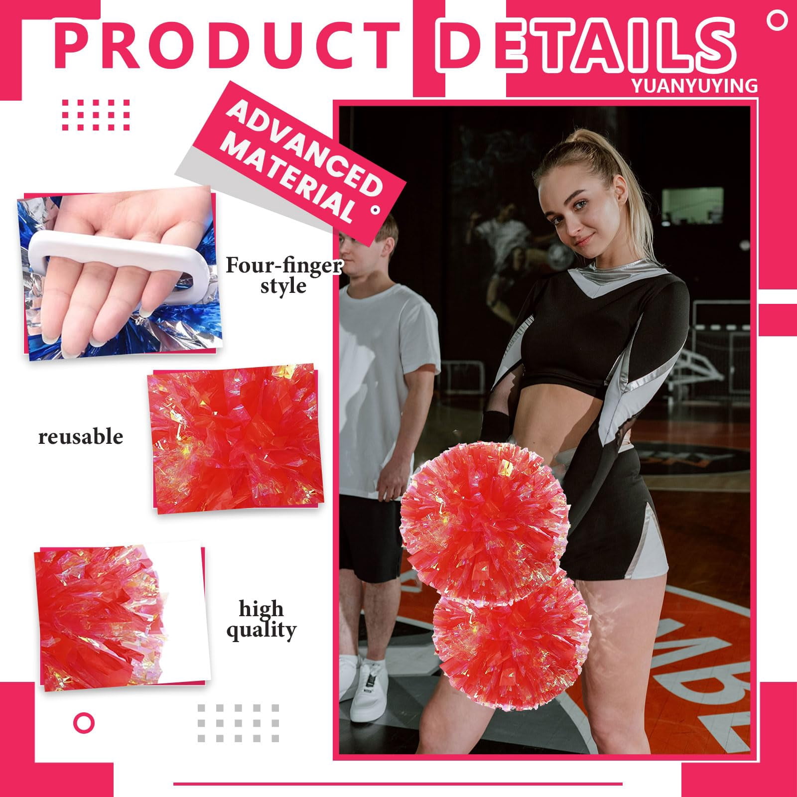 8 Pcs pom poms Cheer,13.7inch pom poms Cheerleading with Four Finger Payment Cheer Pom Pomsfor Dance, Matches