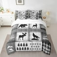 thumbnail image 2 of Erosebridal Jungle Animal Bed in a Bag Twin Size,Deer Bear Wolf Paws Print Bed Set,Gray Geometry Grid Bedding Twin Size,Breathable Room Decor,7 Pieces, 2 of 6
