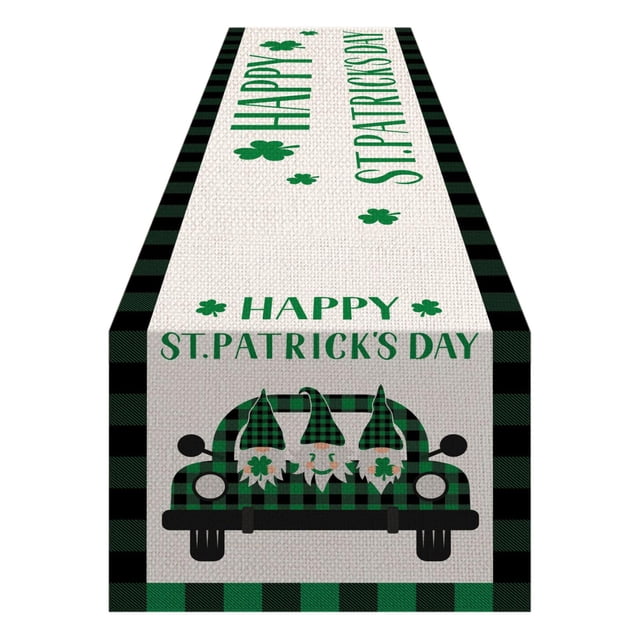 Bannière de Table Décorative pour la Saint-Patrick, Drapeau de Table en Lin, Chemin de Table pour Gnomes, Simple et Généreux, Résistant à la Graisse
