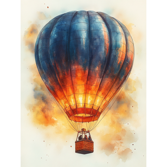 Qisvanset 12x16 Inch Blue Hot Air Balloon Watercolor Canvas Wall Art, Cartoon Travel Art Kids Room Home Decoration