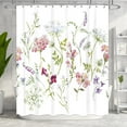 thumbnail image 1 of Extra Long Floral Wildflowers Plants Shower Curtain 72Wx78H Herbs Botanical Watercolor Flower Botanical Retro White Decor Fabric Bathroom Polyester Waterproof Plastic Hooks 12 Pack RY-OISL, 1 of 5