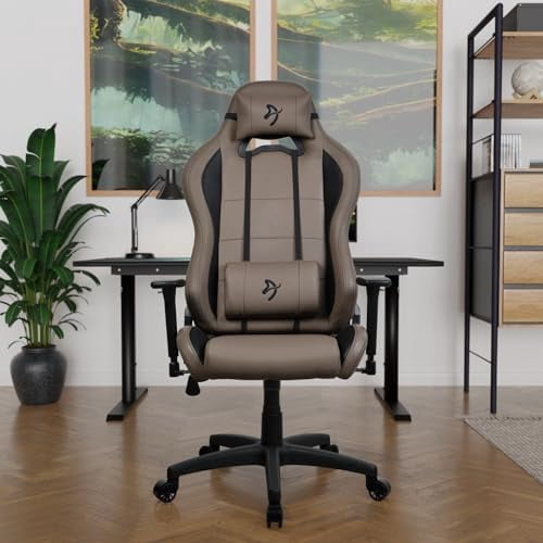 Arozzi Torretta Soft PU Leather Material Gaming Chair, Durable Ergonomic Office Chair with Adjustable Height, 3D Armrest & 2 Supportive Pillows (Brown)