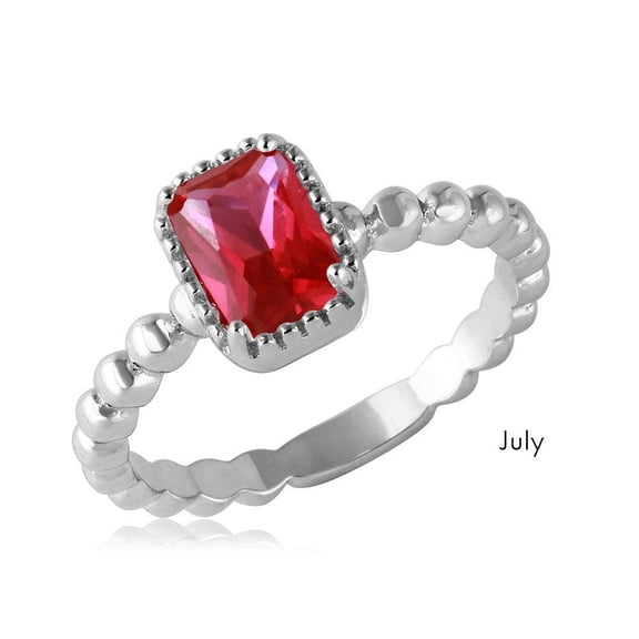 Rhodium Plated Sterling Silver 925 Simulated July Ring Band Red Cubic Zirconia Jewelry Female Size 5