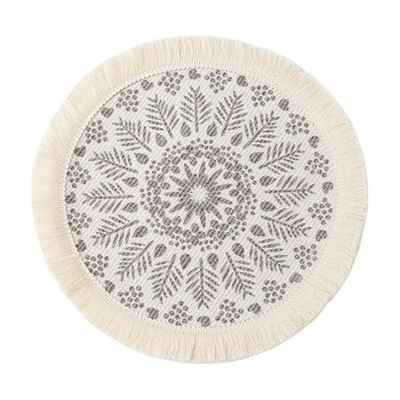 

Wanwan Thick Placemat Anti-scalding Good Heat Insulation Bohemia Tassel Cotton Dining Table Place Mat for Dining Room