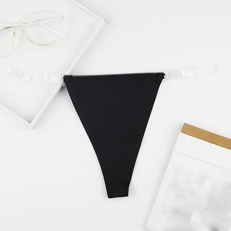 Hvyesh Women Seamless Panties Adjustable G String Thongs Clear Strap Thongs Ice Silk Underwear No Show Briefs