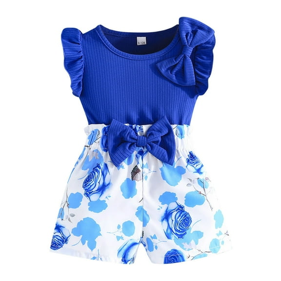 Gerichy Girls Summer Outfits, Girls Clothes T Shirt Tops Floral Suspender Shorts Ruffle Sleeve Outfits Headband Set Spring Summer