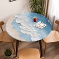 thumbnail image 5 of Summer Beach Elastic Fitted Round Table Cover Ocean Waves Blue Waterproof Outdoor Tablecloth for Holiday Party, Picnic, Patio & Dining Fits Tables Up to 55"-60", 5 of 8
