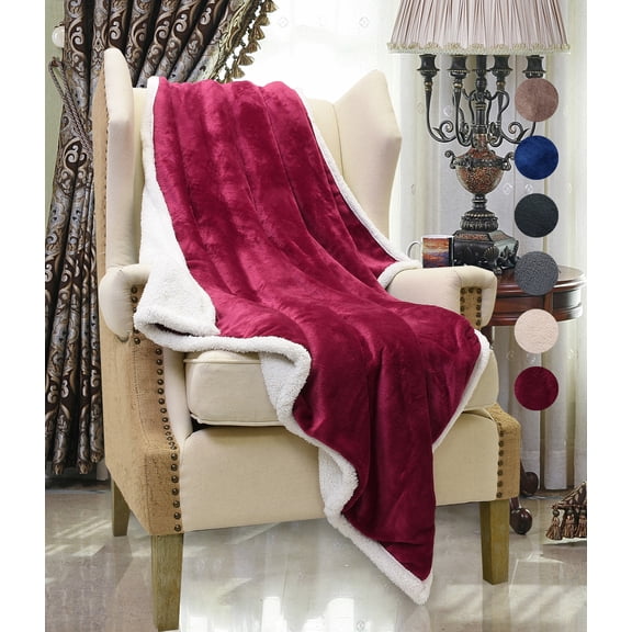 Napa Super Soft Micro Fleece Sherpa Bed Throw TV Blanket 50" x 60" Reversible Wine