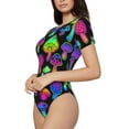thumbnail image 2 of Naloa Bright Mushrooms Women's Short-Sleeved Onesie, One-Piece Swimsuit for Parties, dates, clubs - Medium, 2 of 9