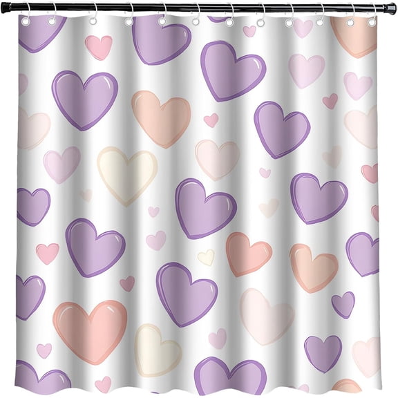 Love Heart Shower Curtain for Bathroom Valentine''s Day Purple Pink Hearts Shape Geometry Abstract Pattern 70x70 inches Polyester Fabric Bath Decorative Curtain