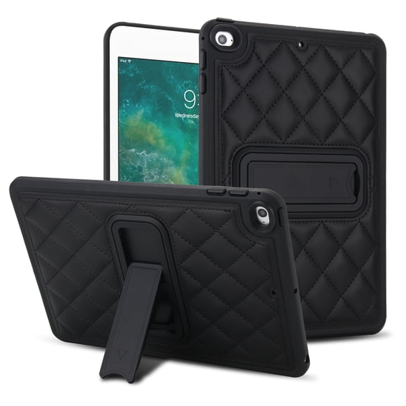 ELEHOLD Rugged Case for iPad mini 5/mini 4, Luxury Quilted Shockproof Case with Multi-Angle Kickstand, Raised Edge Protection,Black