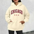 thumbnail image 2 of XIAONU Womens Hoodies Retro Letter Print Drawstring Hooded Sweatshirt With Kangaroo Pocket Drawstring Long Sleeve Fleece Lined Pullover Hoodie, 2 of 4