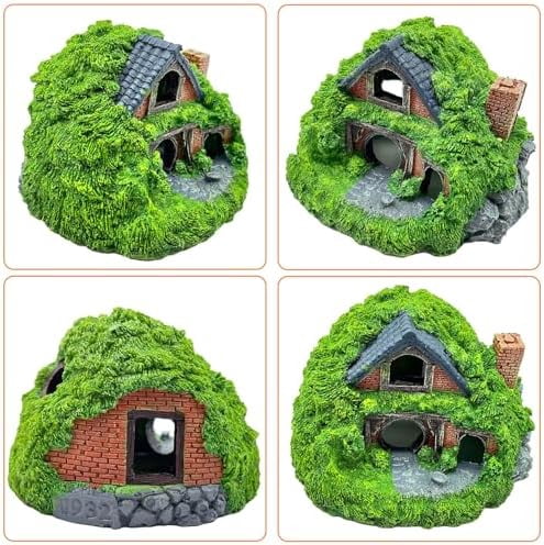 Fish Tank Hobbit Decorations,Resin Small Fish Cave Hideout House,Aquarium Decor Hide Hole Shelter Hut Ornaments Mini Garden Decorating Accessories